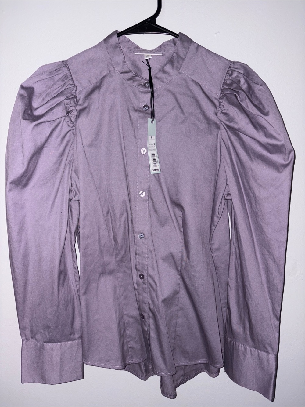 Prologue Lavender Puff-Sleeve Button-Front Blouse